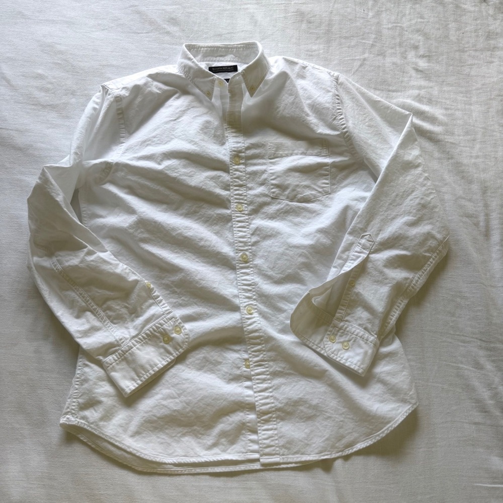 Banana Republic Grant Fit White Cotton Stretch Oxford Button Down Shirt Mens L - Picture 4 of 8